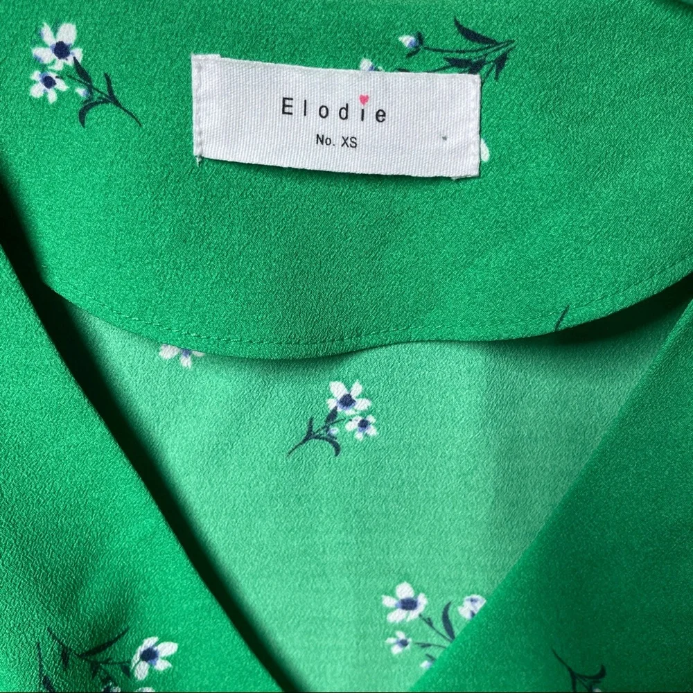 ANTHROPOLOGIE TOP XS GREEN WHITE FLOWERS COTTAGECORE SHORT SLEEVE… - Picture 2 of 5